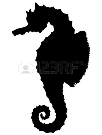 338x450 Black Silhouette Of A Sea Horse On The Blue Seamless Background