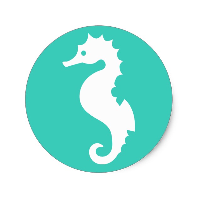 630x630 White Seahorse Silhouette On Turquoise Classic Round Sticker