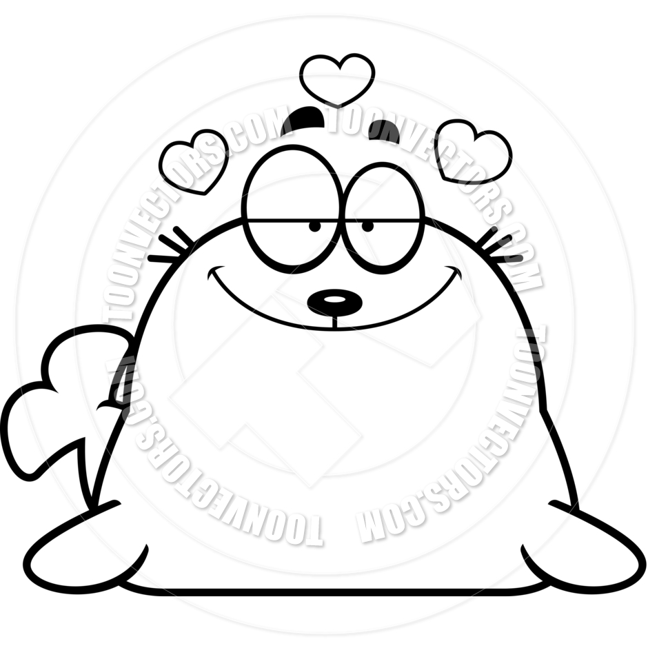 940x940 Cartoon Seal In Love (Black And White Line Art) By Cory Thoman