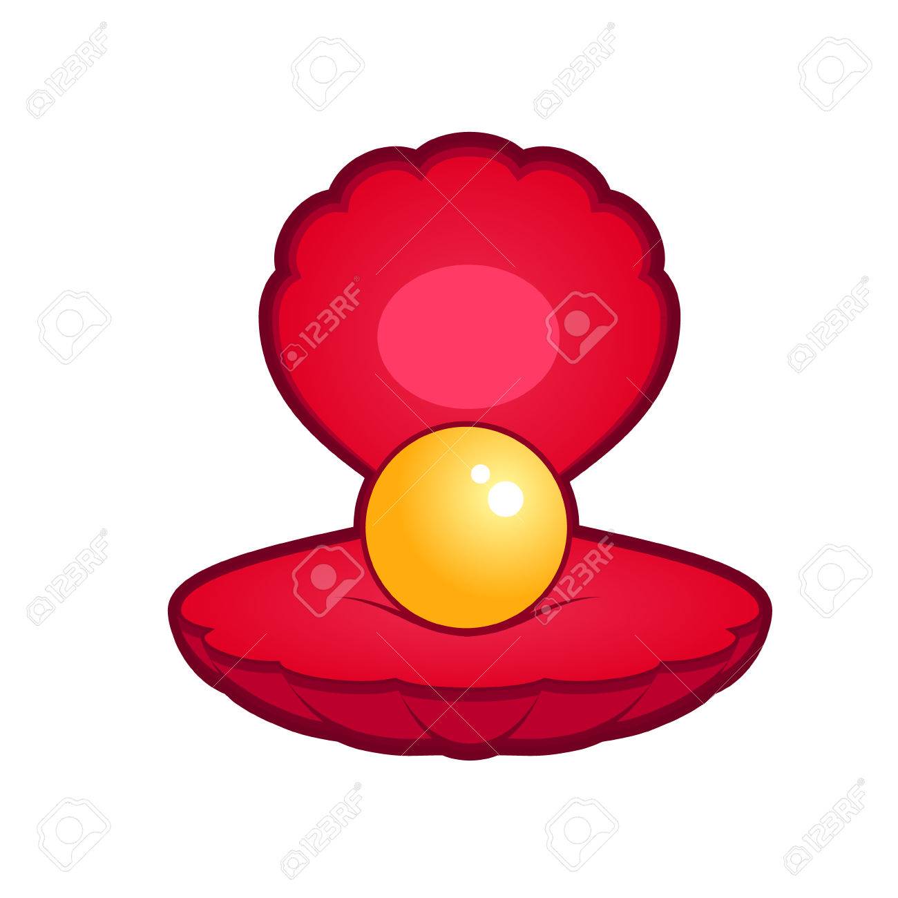 1300x1300 Red Open Cartoon Seashell With Gold Pearl Stock Photo, Picture