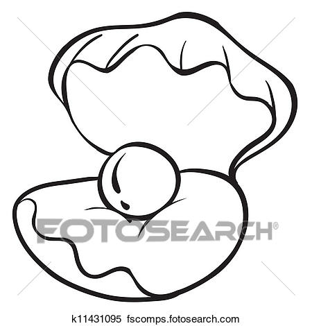 450x470 Clipart Of Open Seashell With Pearl K8523934