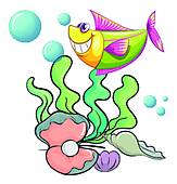 163x170 Clipart Of A Colourful Fish Under The Sea With Shells K19940945