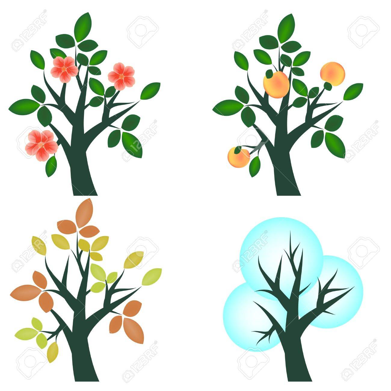 1300x1300 Seasonal Trees Set Four Seasons Royalty Free Cliparts, Vectors