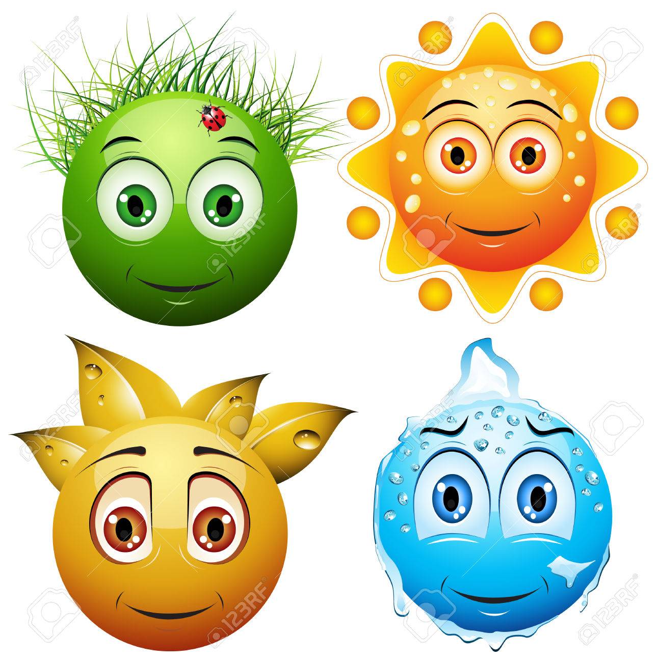 1291x1300 Vector Illustration Of Four Smiley Faces Showing Four Seasons