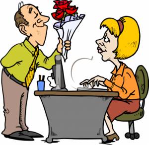 300x292 Clipart Of A Businessman Giving Flower To His Secretary