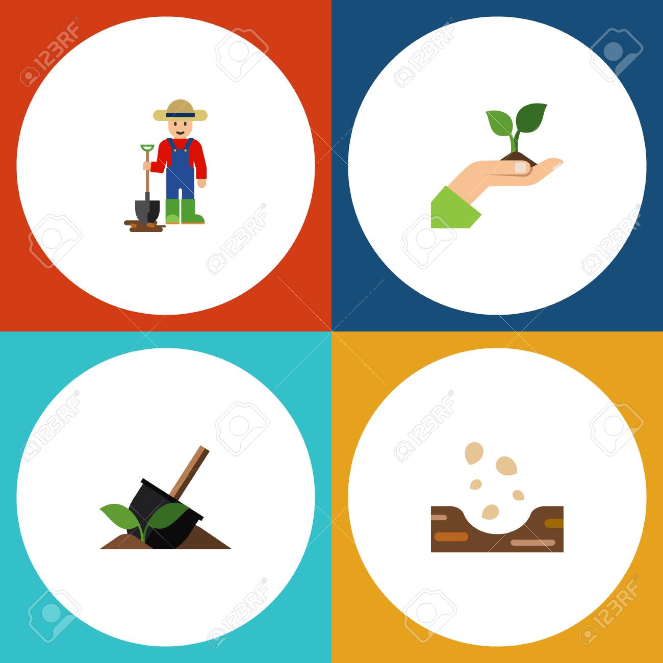 1300x1300 Flat Icon Sow Set Of Man, Soil, Seed And Other Vector Objects