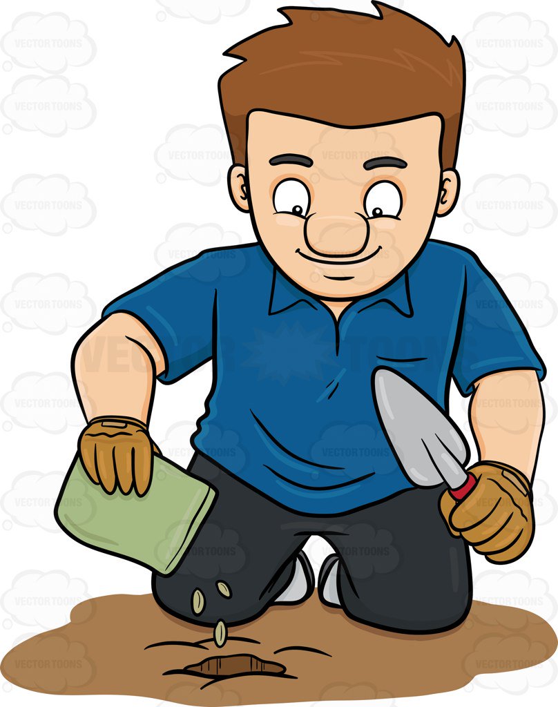 808x1024 A Man Planting Seeds Cartoon Clipart
