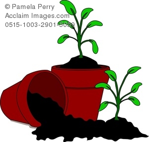 300x285 Clip Art Image Of Cartoon Soil And Seedlings In Pots