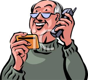 300x270 Colorful Cartoon Of A Senior Citizen Using A Credit Card Over