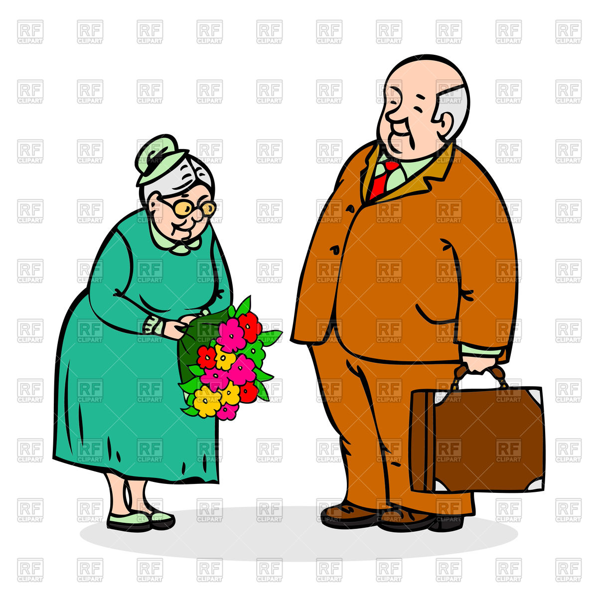 1200x1200 Happy Elderly Couple. Old Man With Bouquet Of Flowers Royalty Free