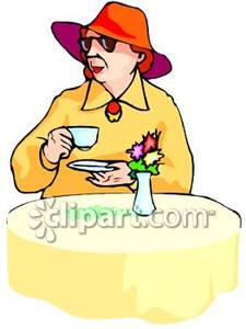 225x300 Woman Drinking Tea At A Cafe Clip Art