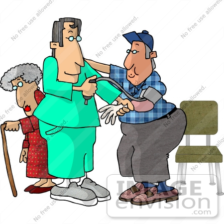 450x450 Male Nurse Taking Man's Blood Pressure Reading In Hospital,