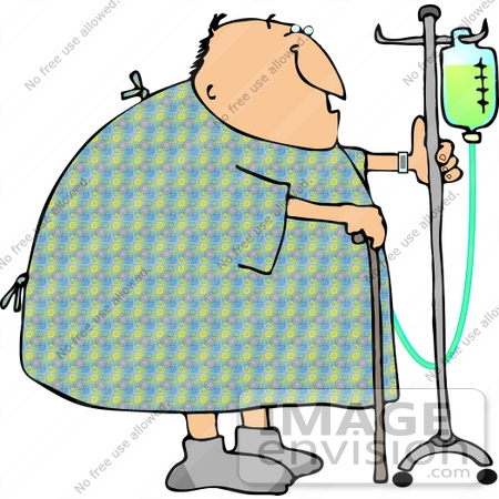 450x450 Senior Caucasian Man In A Hospital Gown With Cane And Ivs Clipart