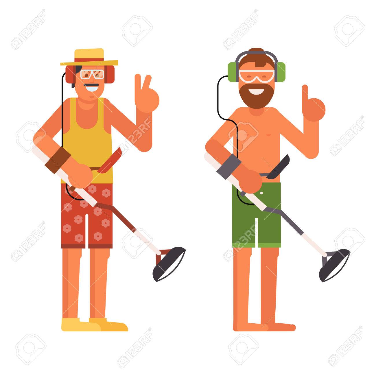 1300x1300 Treasure Hunter Vector Illustration. Smiling Beard Summer Man