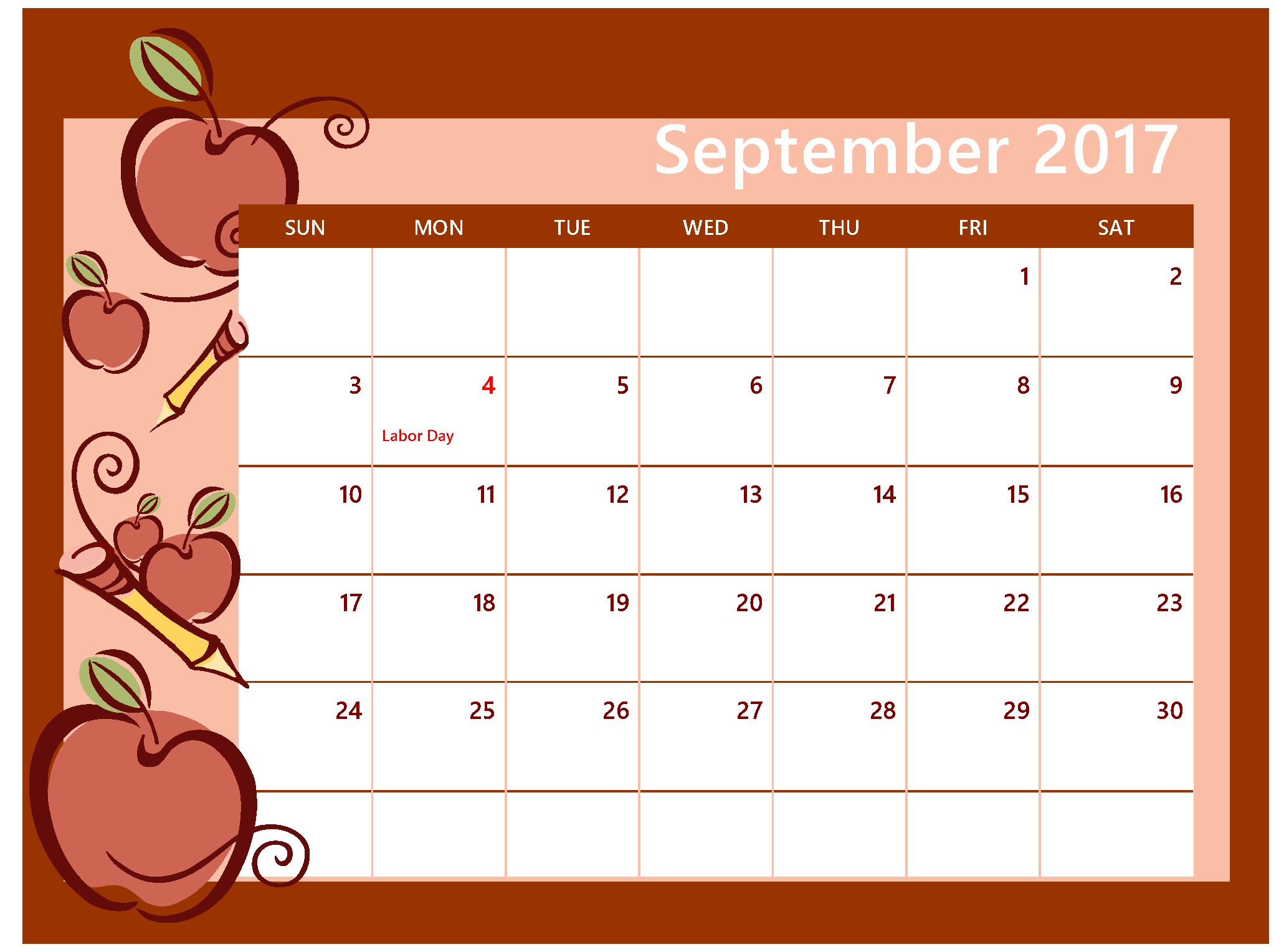 September Calendar Clipart Printable Calendar 2023
