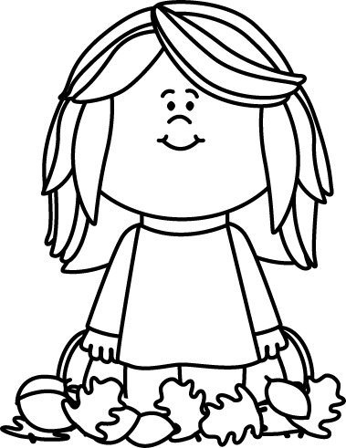 379x491 Black And White Girl Sitting In Leaves Clip Art