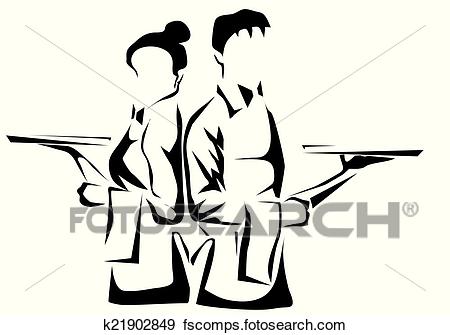450x335 Clip Art Of Restaurant Waiter Serve K21902849
