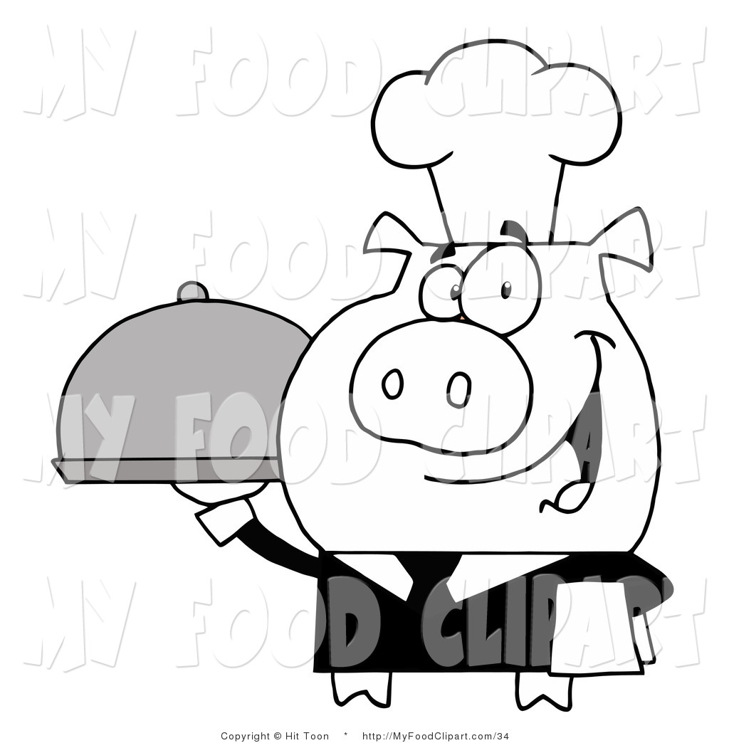 1024x1044 Food Cliprt Of Blacknd White Waiter Pig Serving Food On