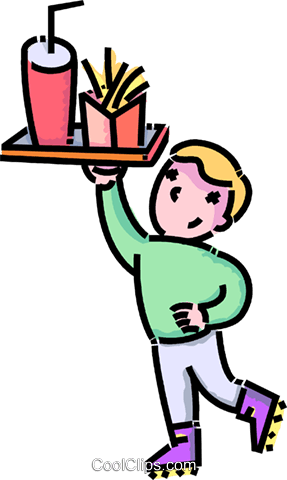 287x480 Boy Waiter On Roller Skates Serving Food Royalty Free Vector Clip