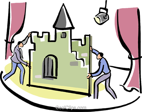 480x379 Stage Hands Setting Up Props Royalty Free Vector Clip Art