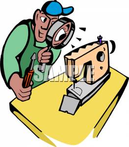 263x300 Repairman Looking Through A Magnifying Glass At A Sewing Machine