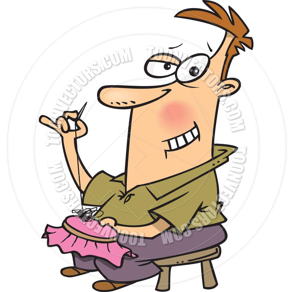940x940 Cartoon Man Sewing By Ron Leishman Toon Vectors Eps