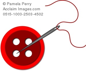 300x249 Clip Art Image Of A Cartoon Needle Sewing A Button