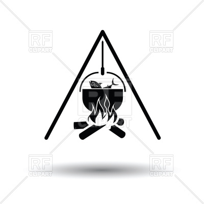 400x400 Icon Of Fire And Fishing Pot With Shadow Royalty Free Vector Clip