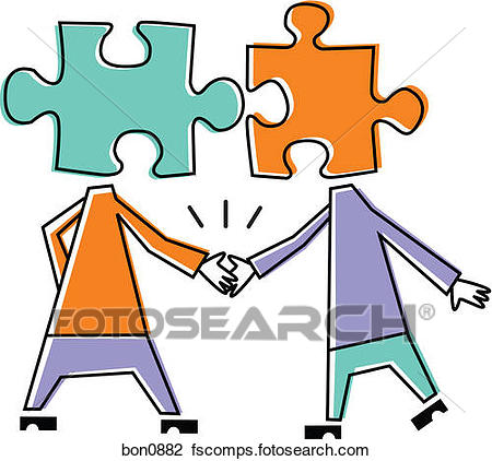450x422 Clip Art Of Two People With Puzzle Pieces For Heads Shake Hands