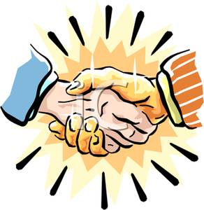 292x300 Man Shaking Hands With A Golden Hand Clip Art Image