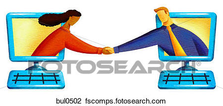 450x215 Clip Art Of Illustration Of Two People Shaking Hands From Computer