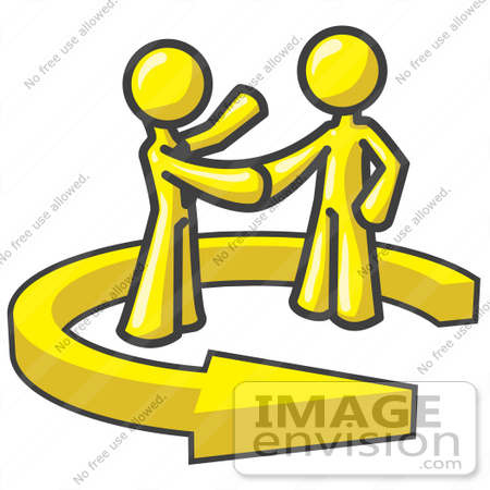 450x450 Clip Art Graphic Of Yellow Guy Characters In An Arrow, Shaking