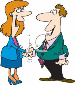 264x300 Clipart Of A Happy Businesswoman And Businessman Shaking Hands