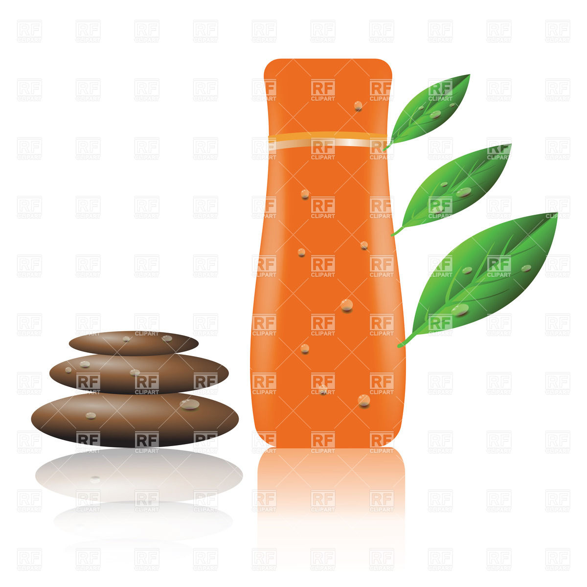 1200x1200 Orange Bottle Of Shampoo With Leaves And Zen Stones Vector Clipart