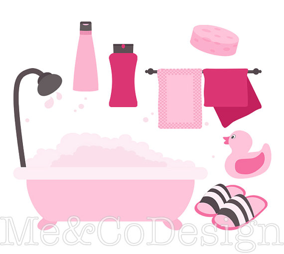 570x510 Pink Bathroom Clipart, Fun Pretty Clipart, Retro, Shampoo Instant