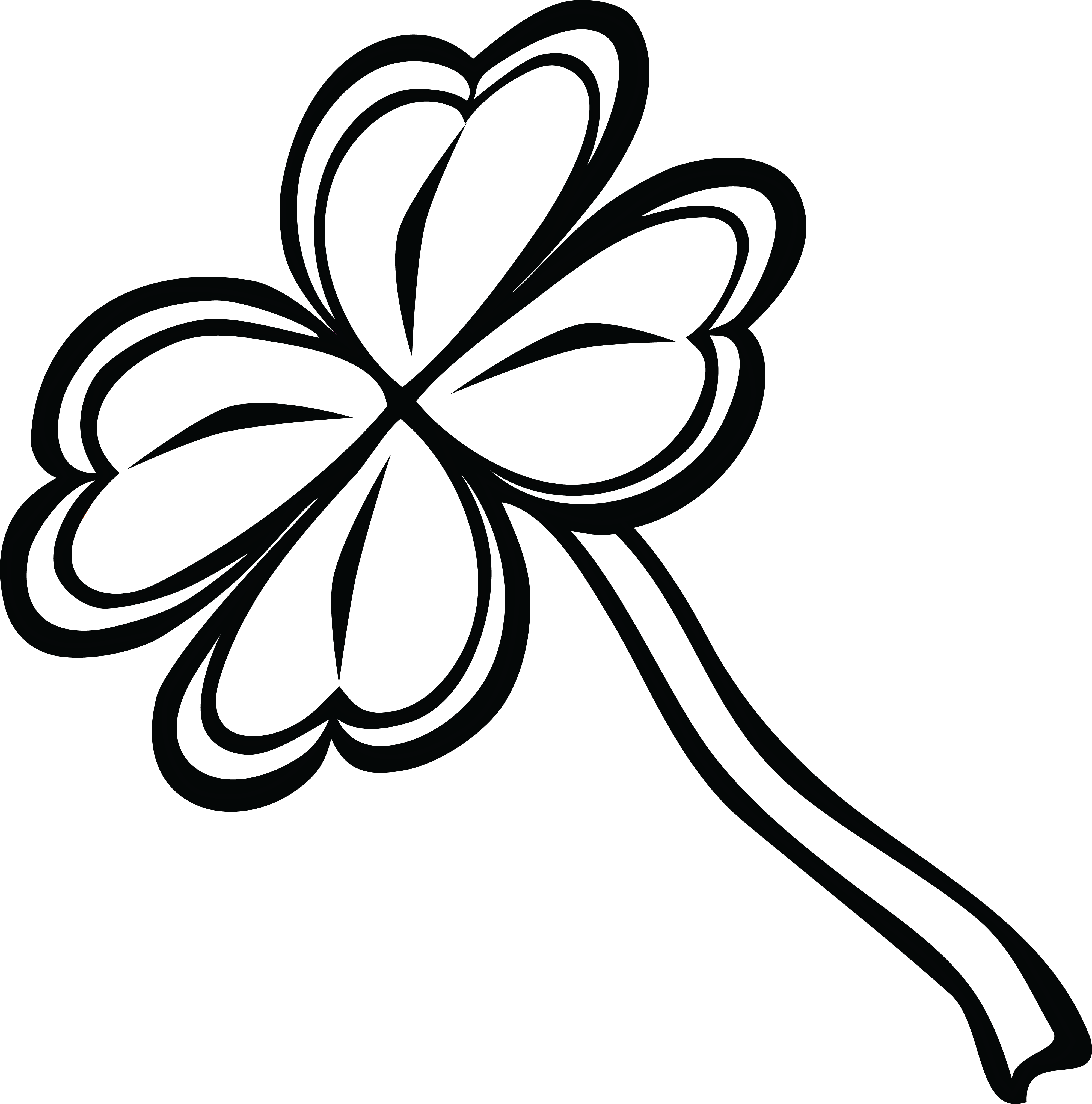 4000x4044 Free Clipart Of A Black And White St Paddy's Day 4 Leaf Clover