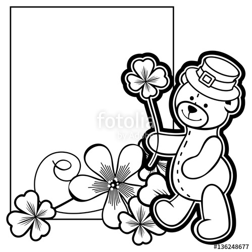 499x500 Outline Frame With Shamrock Contour And Teddy Bear. Vector Clip