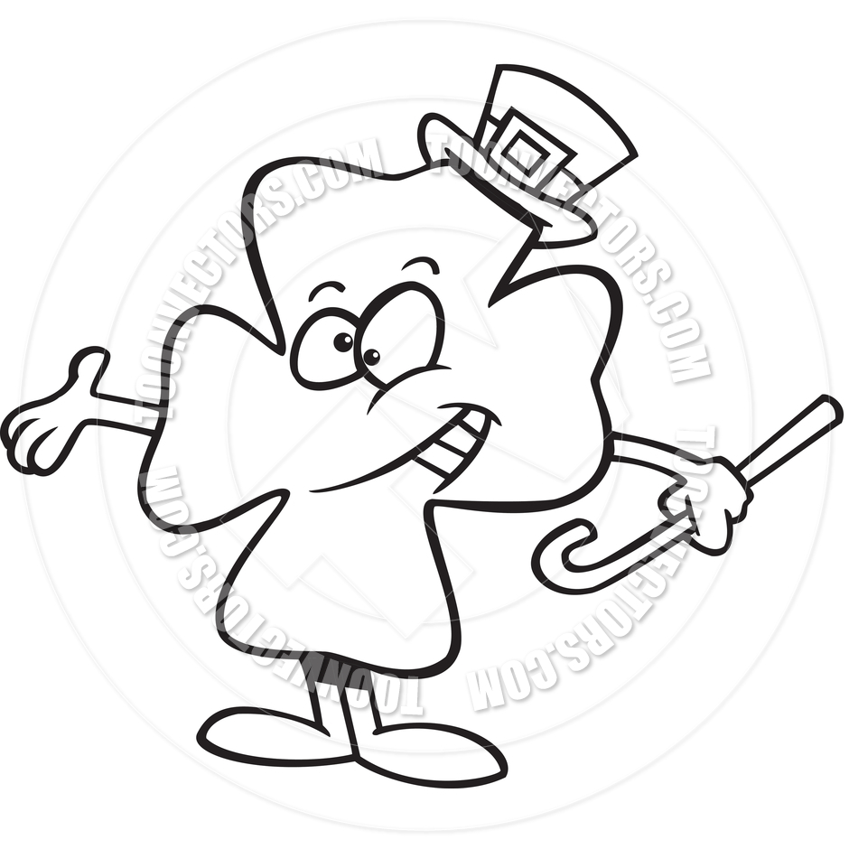 940x940 Cartoon Four Leaf Clover Shamrock (Black And White Line Art) By