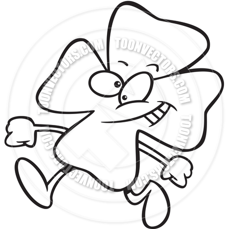 460x460 Cartoon Four Leaf Clover Shamrock Walking (Black And White Line