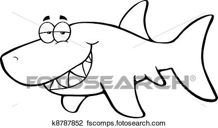 450x264 Clipart Of Outlined Happy Shark K8787852