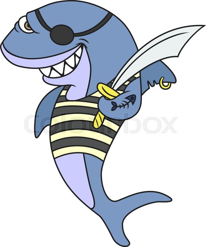 669x800 Cartoon Pirate Shark.vector Clip Art. Farm Animals. Caricature
