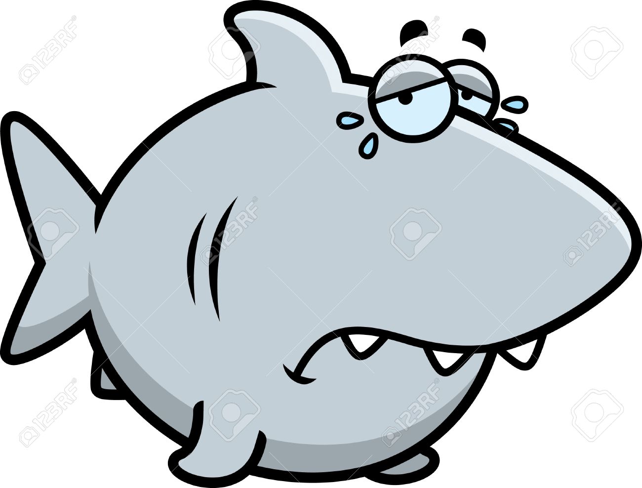 1300x988 A Cartoon Illustration Of A Shark Sad And Crying. Royalty Free