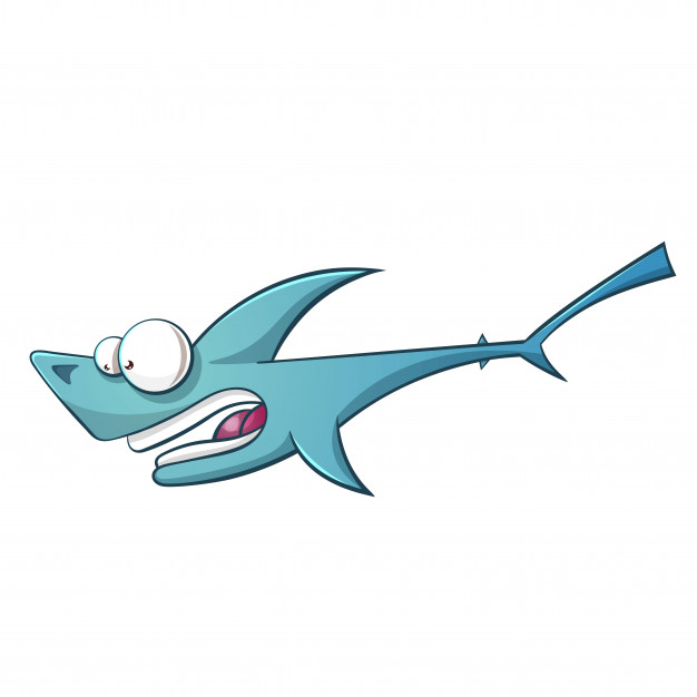 626x626 Black Line Cartoon Shark Illustration. Vector Premium Download