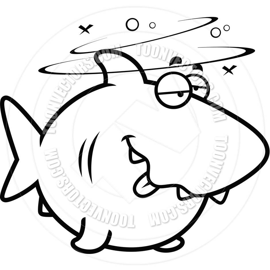 940x940 Cartoon Shark Drunk (Black And White Line Art) By Cory Thoman