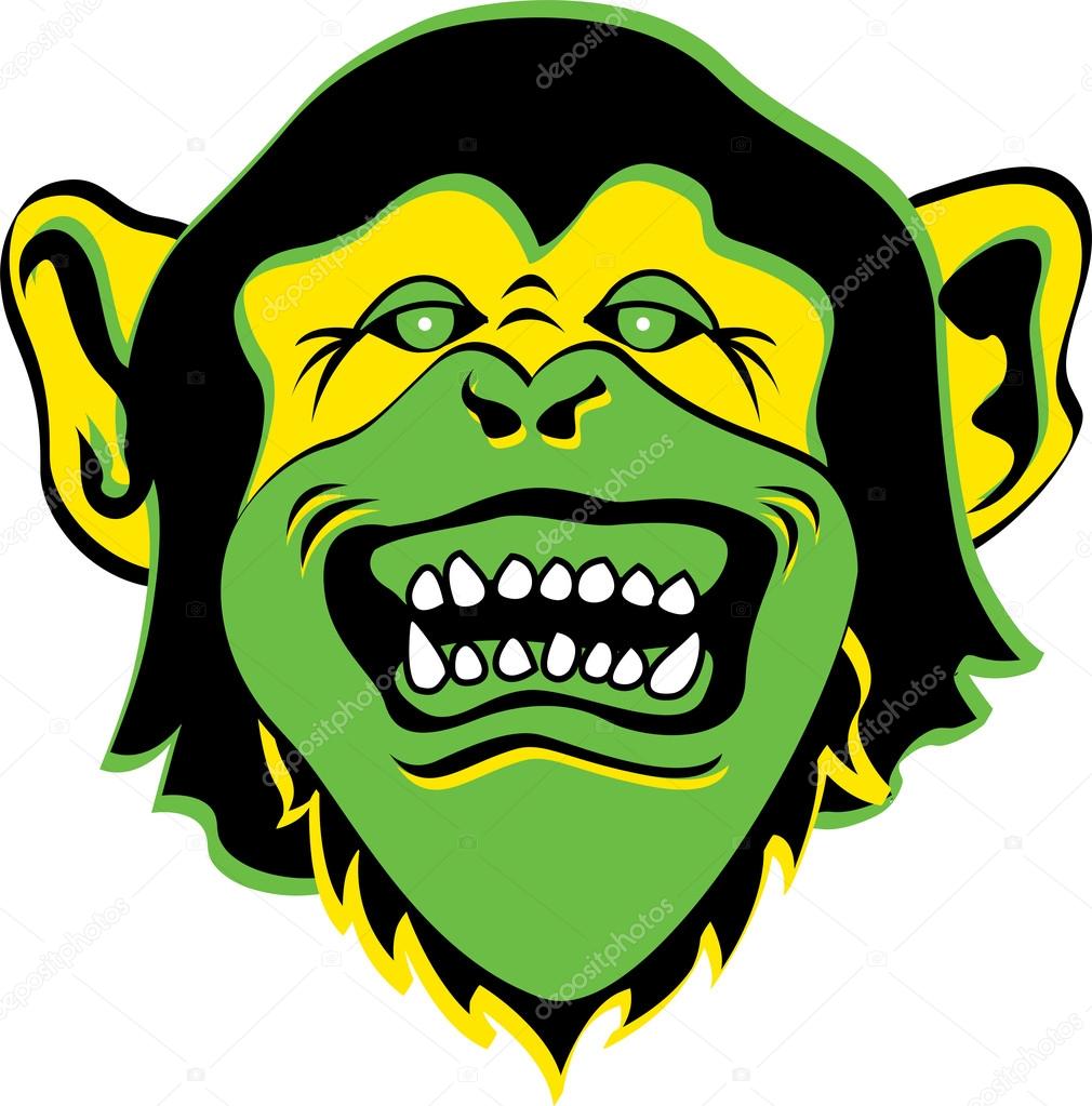 1010x1023 Evil Green Monkey Face With Sharp Teeth Stock Vector