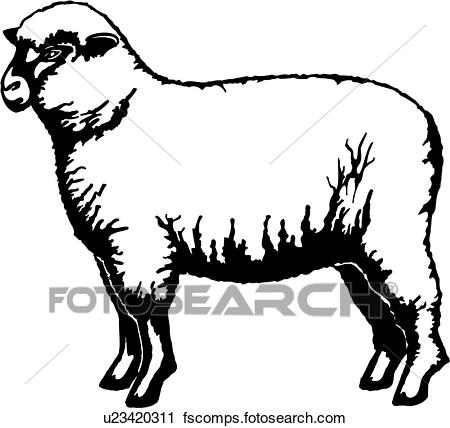 450x428 Clipart Of , Animal, Sheep, Farm, U23420311