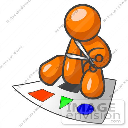 450x450 Clip Art Graphic Of An Orange Guy Character Sitting And Cutting