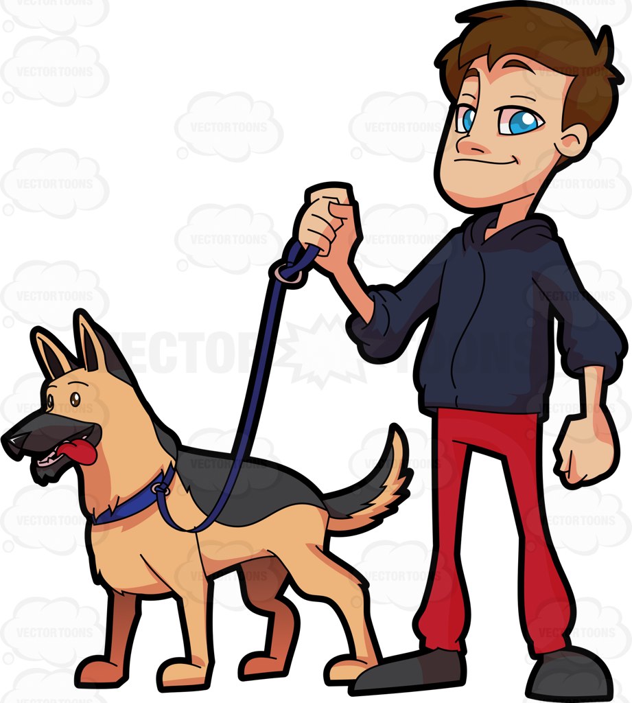 921x1024 A Man Walking His German Shepherd Cartoon Clipart