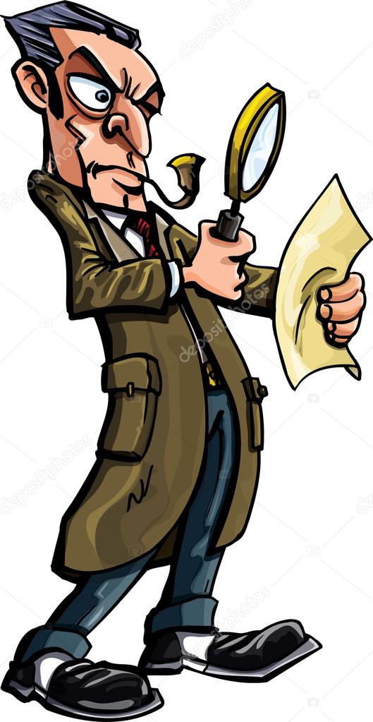 529x1022 Sherlock Holmes Cartoon With Magnifying Glass Stock Vector