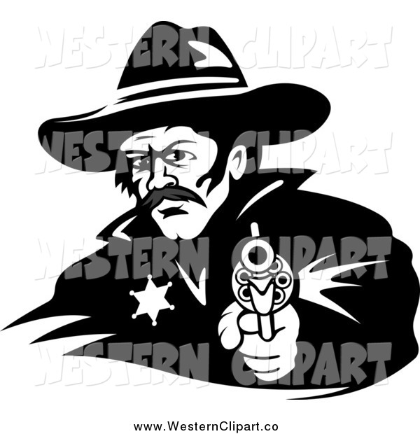 600x620 Vector Clip Art Of A Black And White Western Cowboy Sheriff